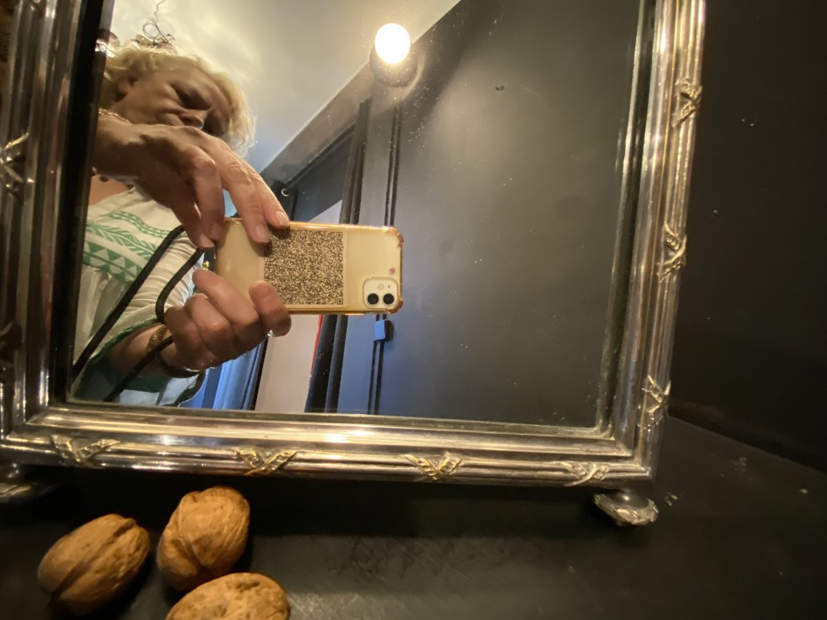 miroir de table en métal argenté-photo-2