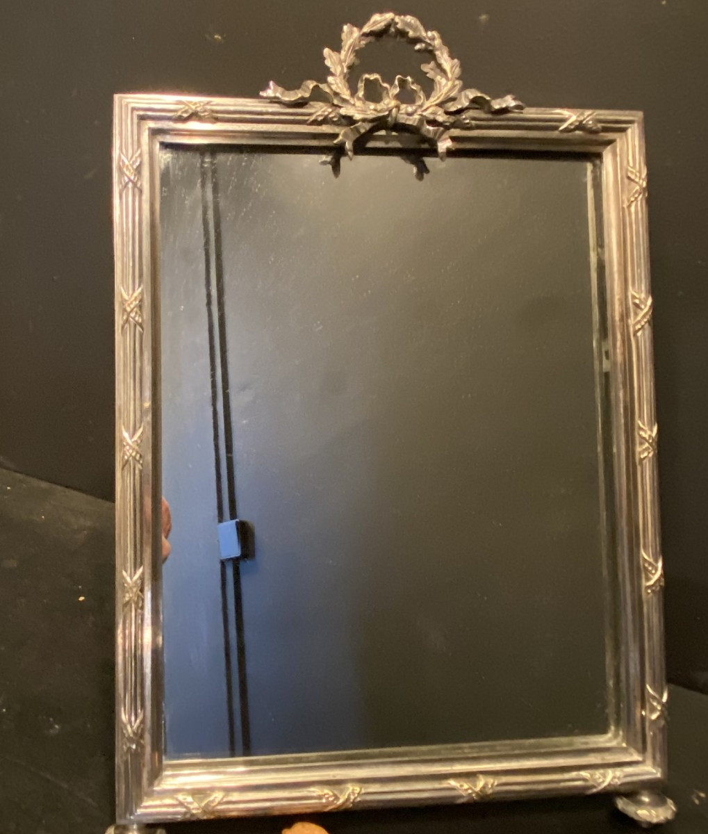 miroir de table en métal argenté