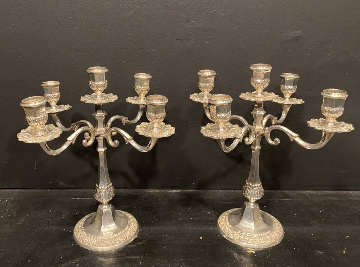 paire de petits chandeliers en métal argenté-photo-2