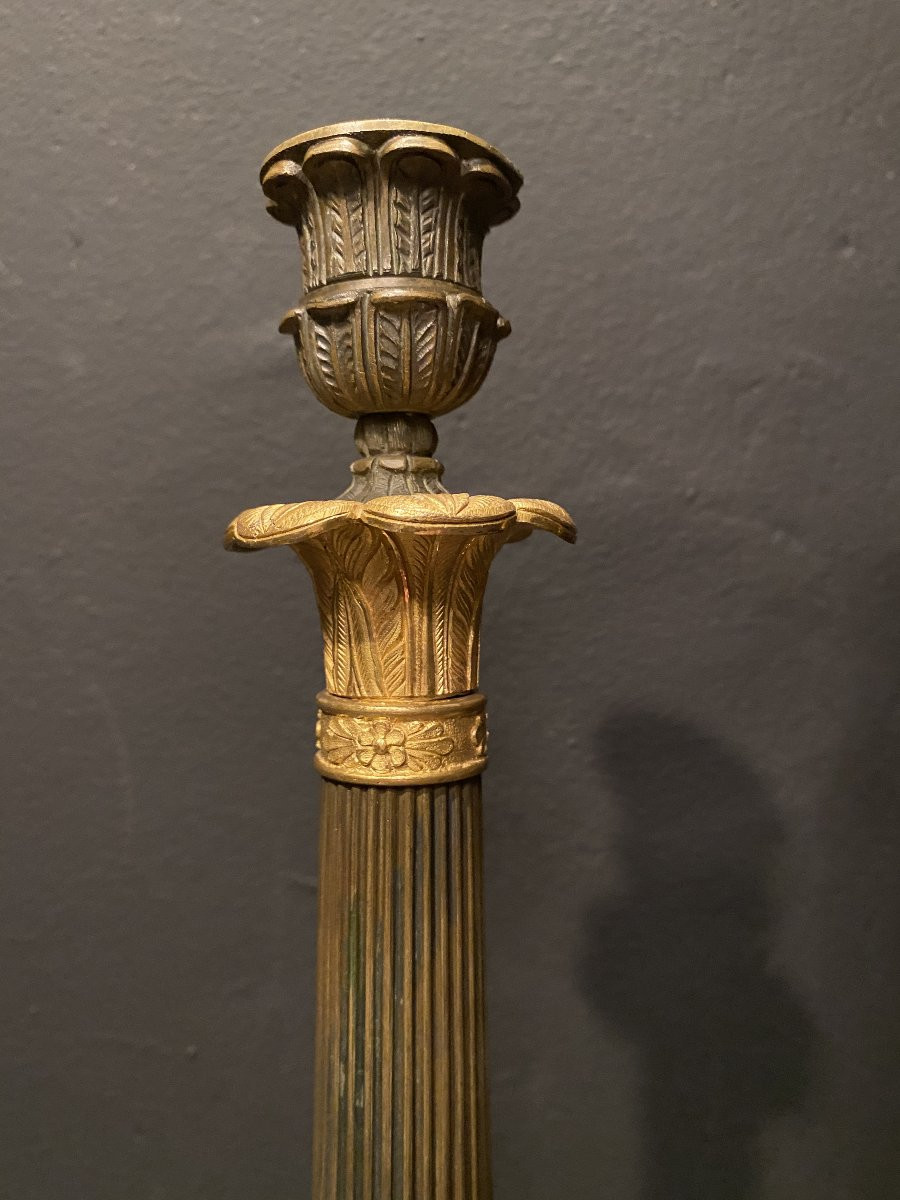 Pair Of Bronze Candlesticks With Two Patinas.-photo-2