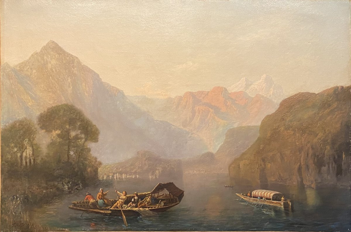 Tableau, peinture signée Carrer. Paysage de montagne-photo-2