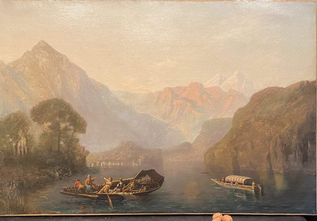 Tableau, peinture signée Carrer. Paysage de montagne-photo-3