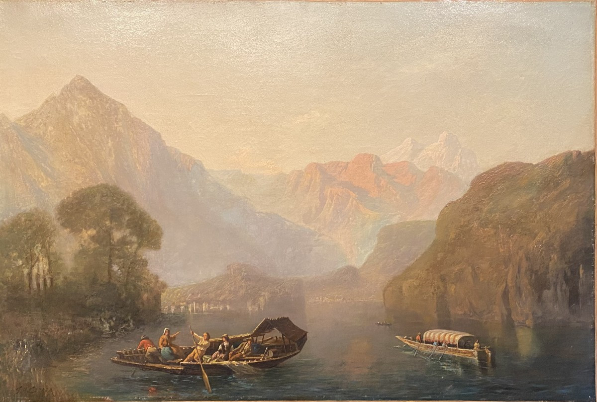 Tableau, peinture signée Carrer. Paysage de montagne
