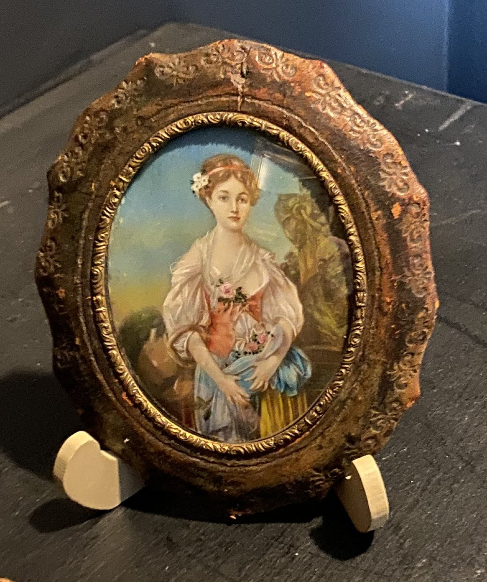 Signed Miniature And Its Leather Frame-photo-2