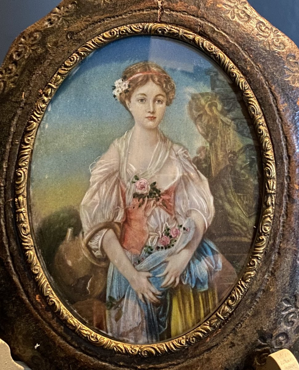 Signed Miniature And Its Leather Frame-photo-3