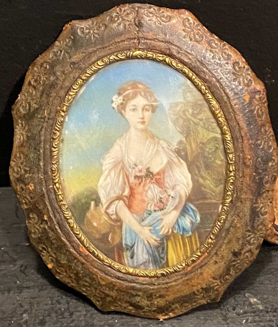 Signed Miniature And Its Leather Frame