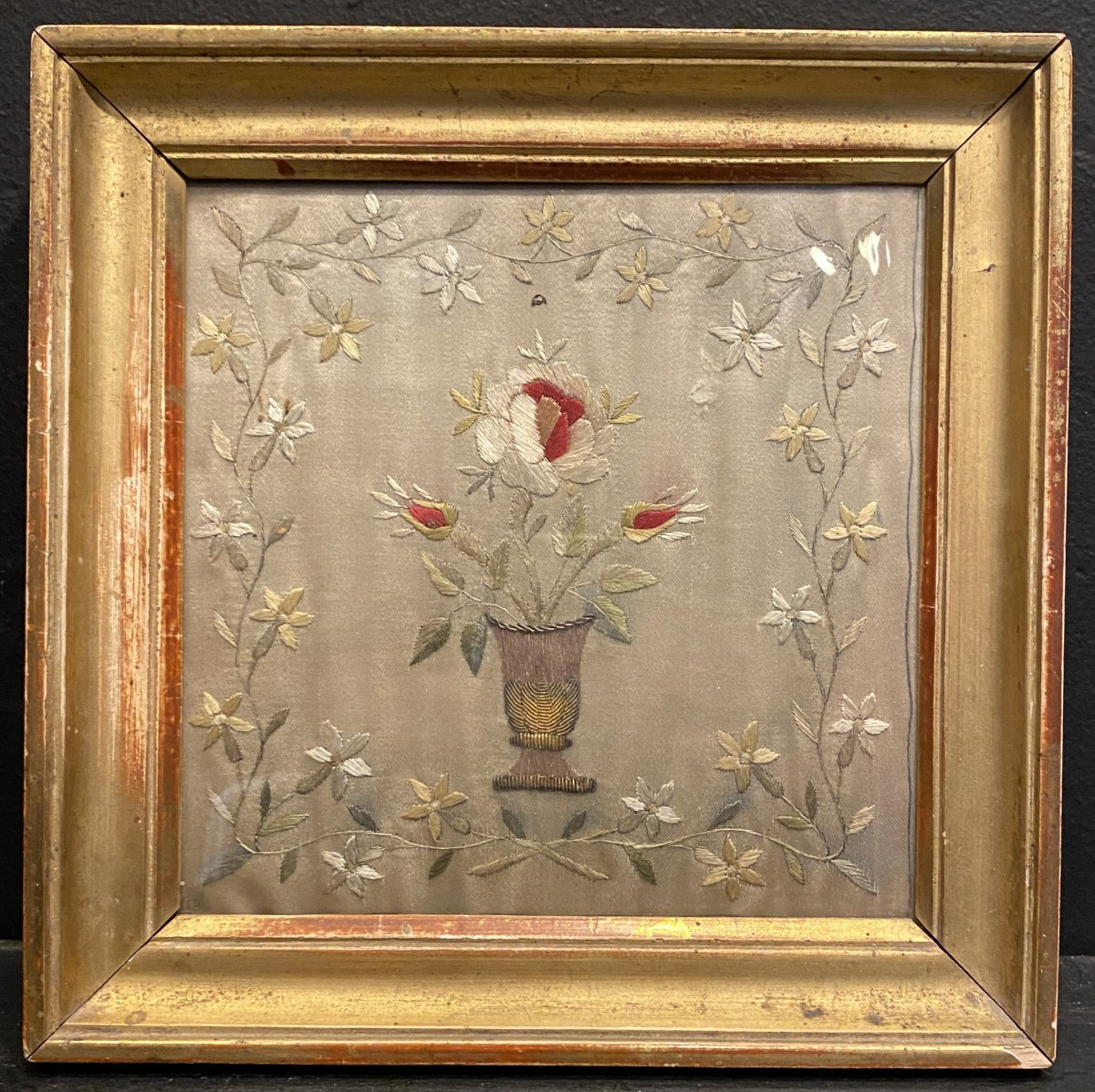 Small Embroidery In Its Gilded Frame-photo-2