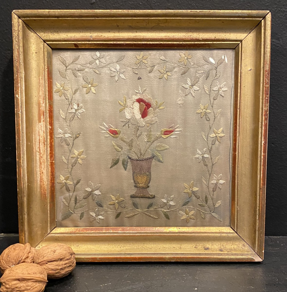 Small Embroidery In Its Gilded Frame-photo-3