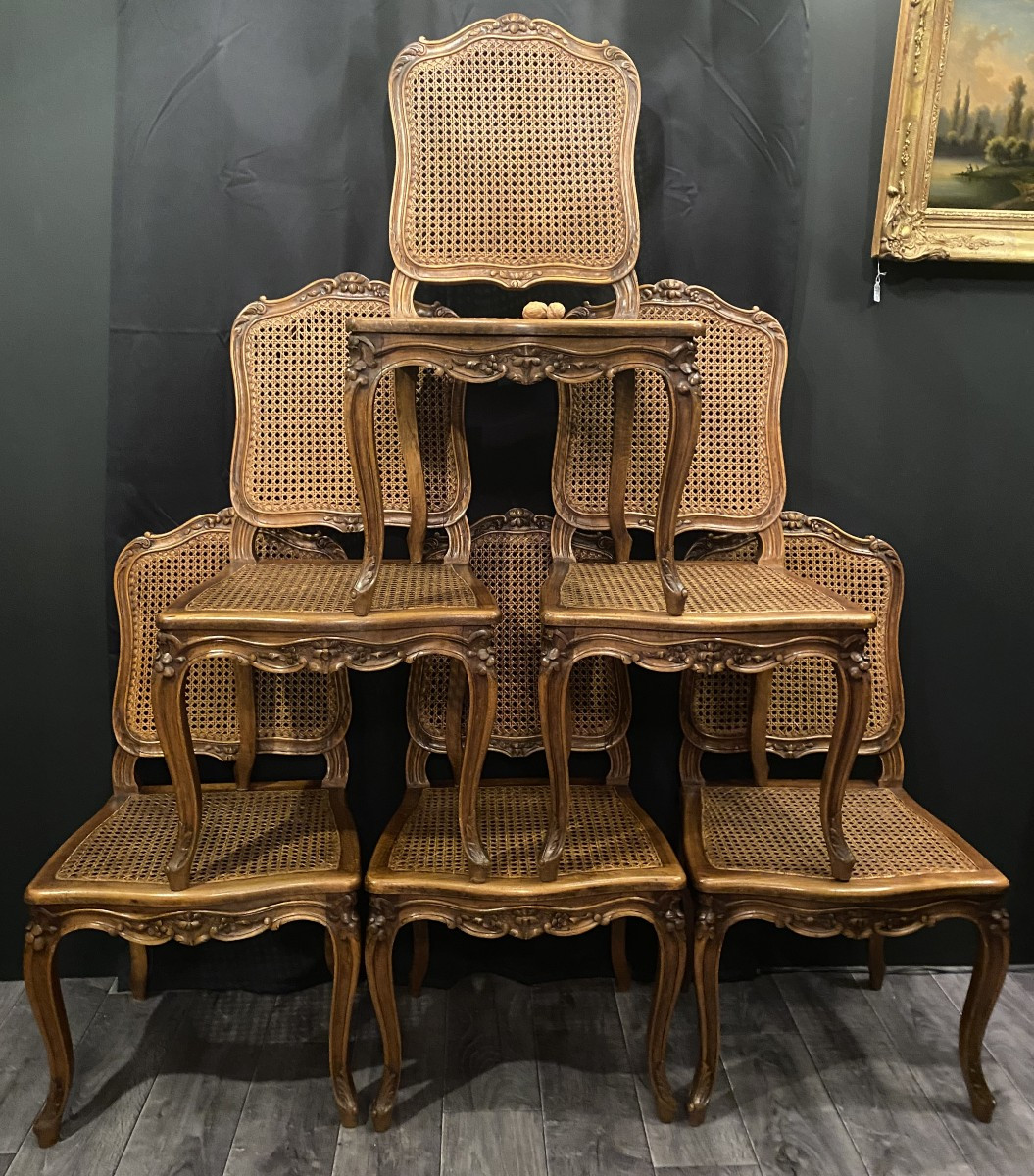 Set Of Six Caned Chairs