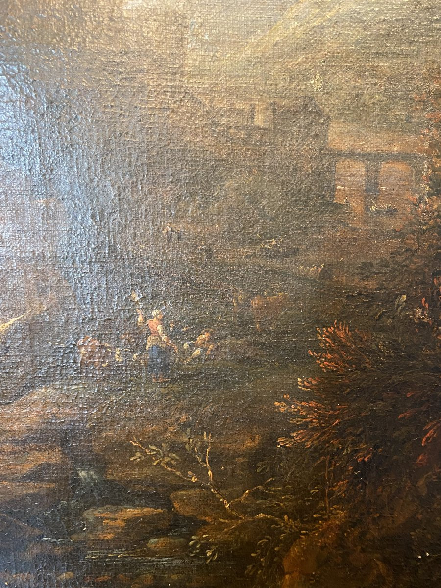 tableau, peinture représentant un village dans la montagne-photo-4