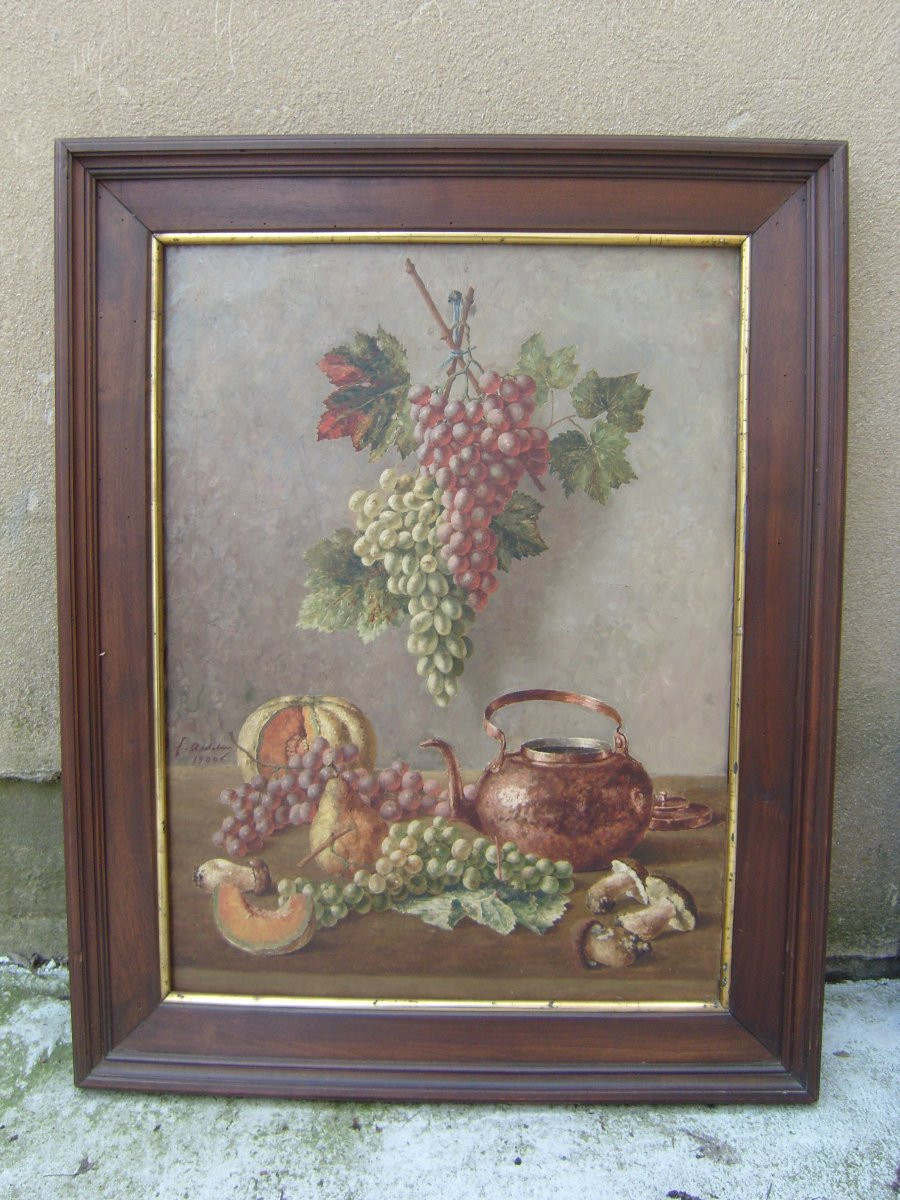 Painting, Still Life With Grapes, Signed Anselm-photo-3