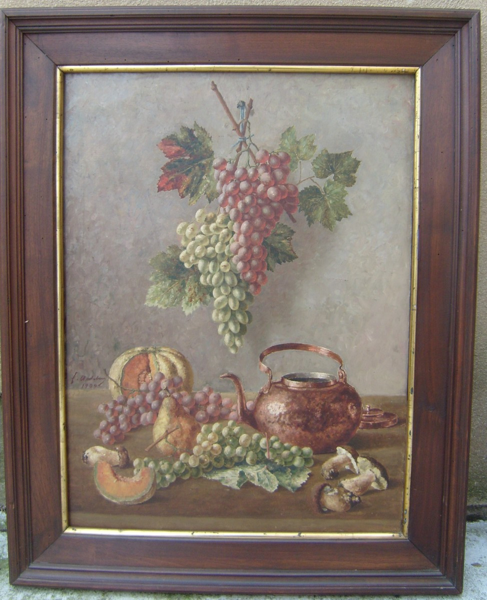 Painting, Still Life With Grapes, Signed Anselm