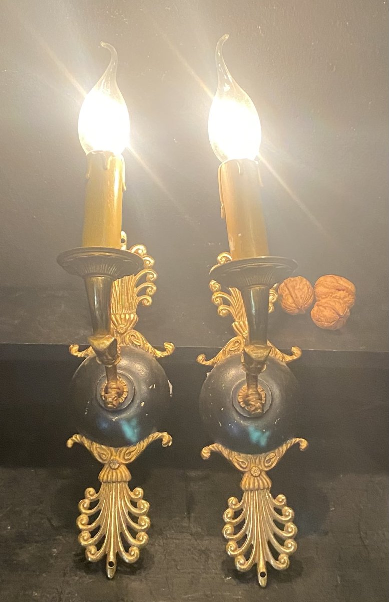 Pair Of Empire-style Wall Sconces With One Light Arm-photo-2
