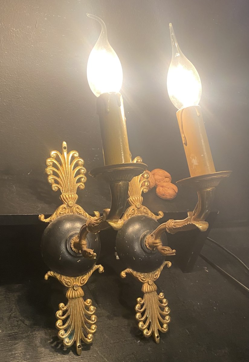 Pair Of Empire-style Wall Sconces With One Light Arm-photo-3