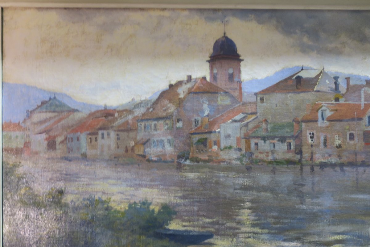 Painting: The Meurthe River At Lunéville. Signed By Henri Marchal-photo-2
