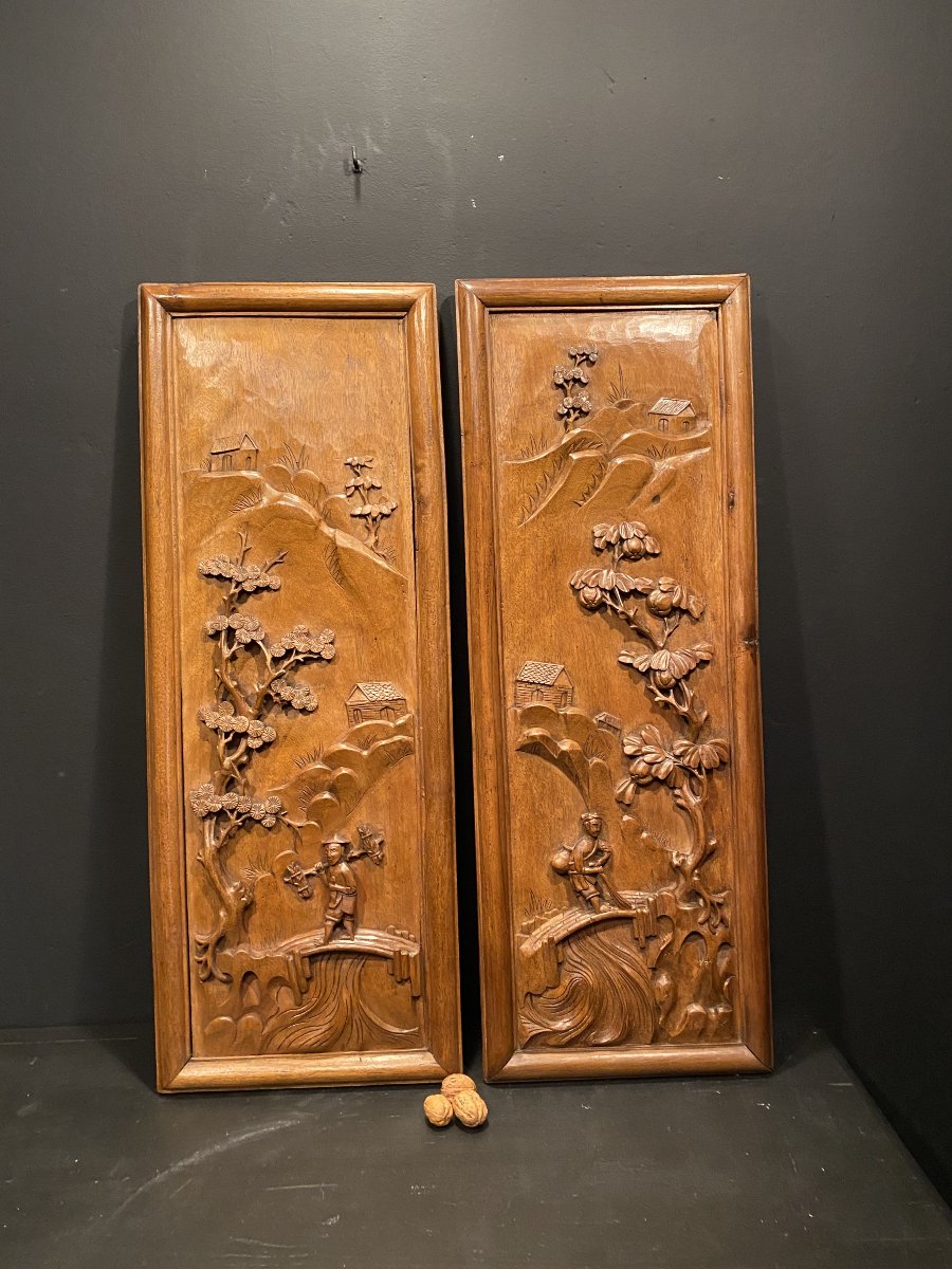 A Pair Of Carved Wooden Panels,-photo-2