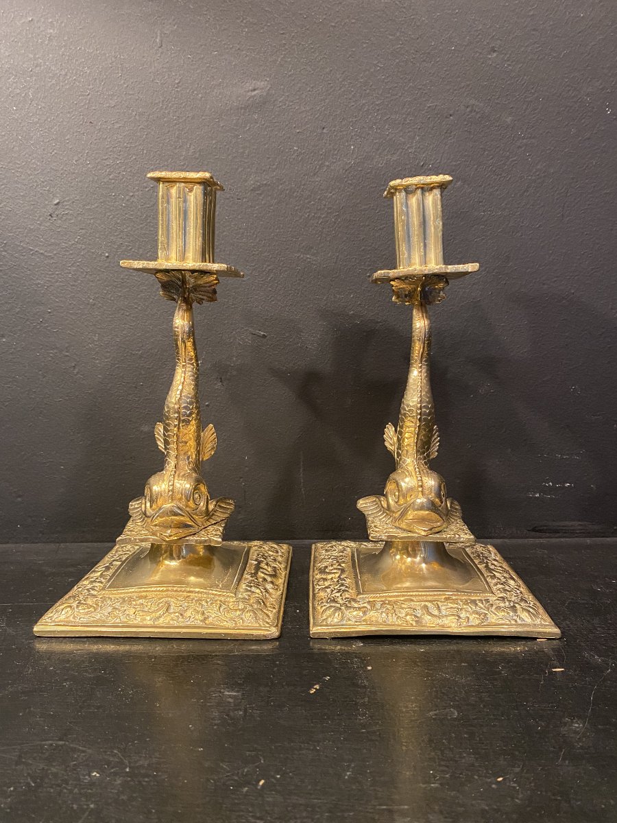 paire de bougeoirs " au dauphin ".-photo-4