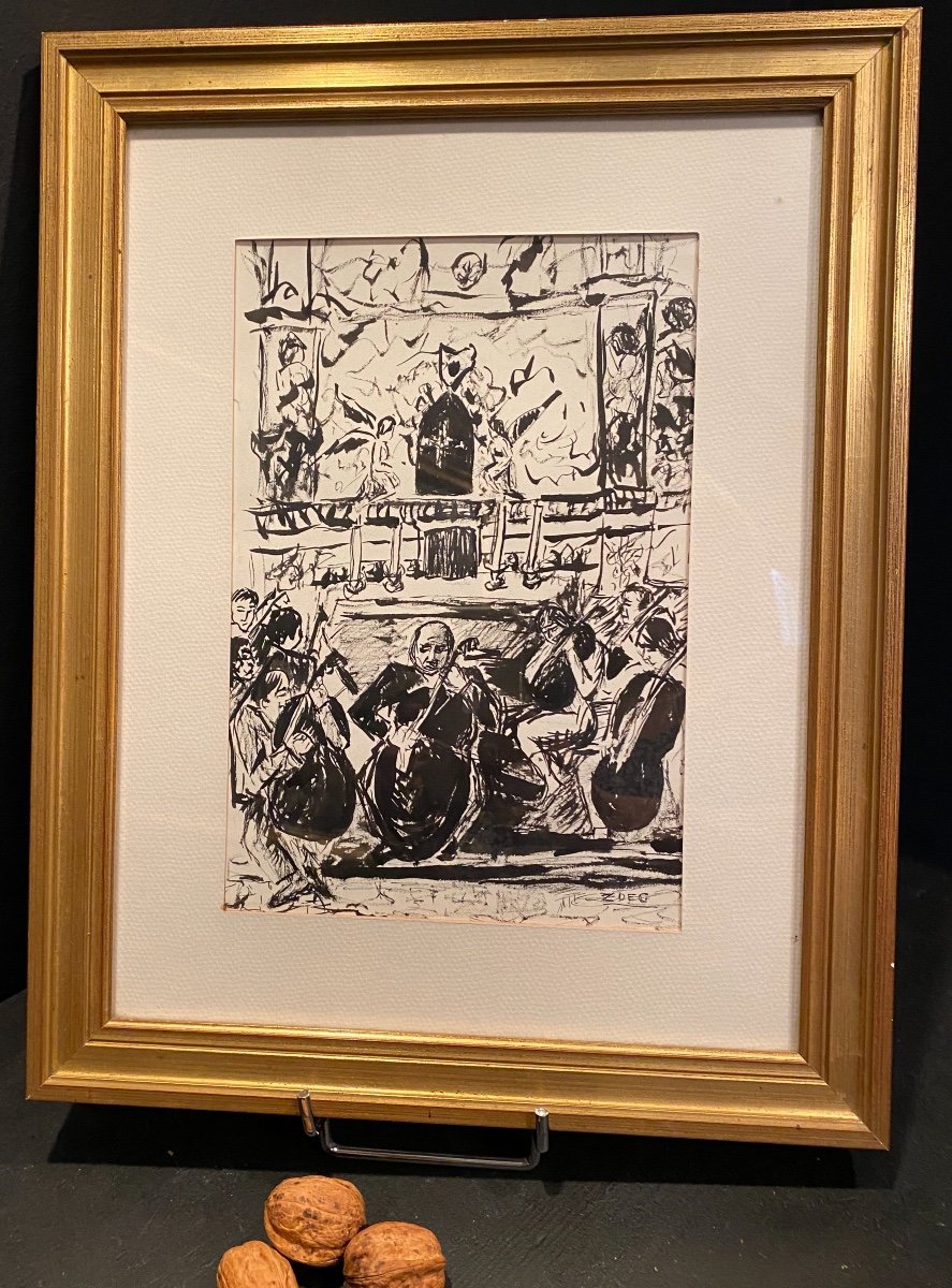 Drawing The Orchestra In Front Of An Altar, Signed Zdeg