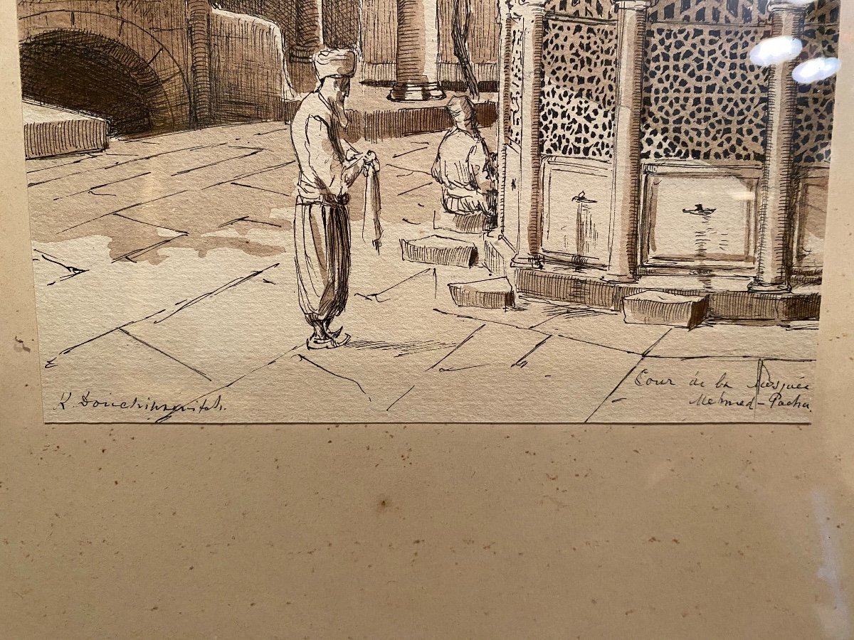 Cour De La Mosquée, Dessin Signé-photo-2