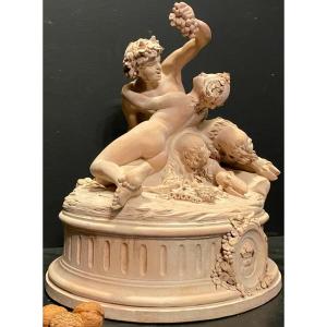 Satyr And Bacchante, Terracotta Signed Collodion