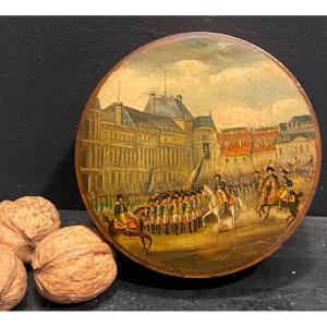 Small Round Box Decorated With A Military Parade Scene