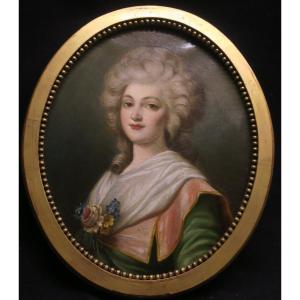Oval Painting, Portrait Of Young Woman.