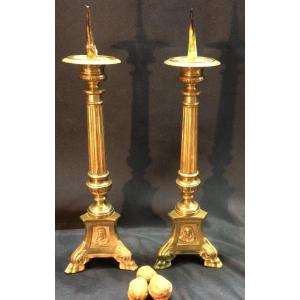 Pair Of Small Candlestick Peaks In Bronze