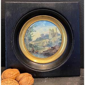 Paysage En Miniature Du XVIII° Siècle