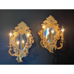 Pair Of Sconces With Ice Background