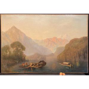 Tableau, Peinture Représentant Un Paysage De Montagne Signé Carrer