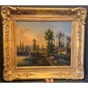 Tableau, Paysage Sur Bois