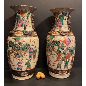 Pair Of Nanking Porcelain Vases