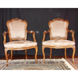 Pair Of Rocaille Armchairs In Walnut