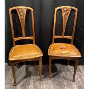 Art Nouveau, Pair Of Ecolze Chairs From Nancy