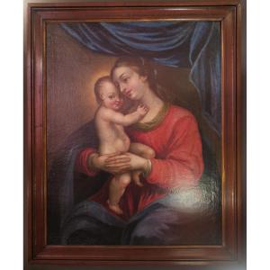 Painting, 18th Century Painting Of The Virgin And Child