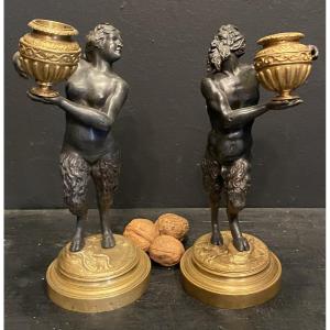 Couple De Faunes En Bronze