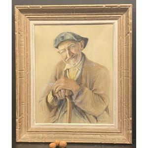 Painting, Portrait Of An Old Man With A Cane