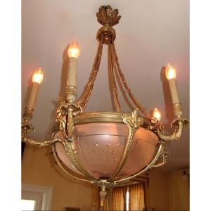 lustre en bronze et cristal Napoléon III