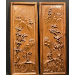 Pair Of Carved Wooden Panels