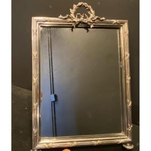 miroir de table en métal argenté