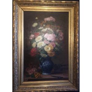 tableau, bouquet de fleurs signé Comby
