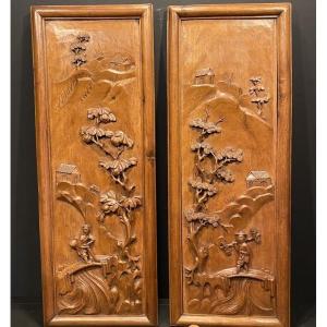 paire de panneau en bois sculpté,