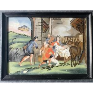adoration des bergers, fixé sous verre