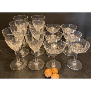 6 Verres Et 6 Coupes En Cristal Taillé