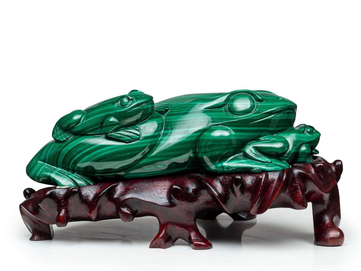 Grenouille En Malachite - Sculpture Asiatique