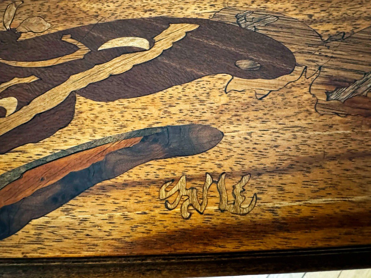 Art Nouveau Table In Marquetry - Signed Emile Gallé-photo-2