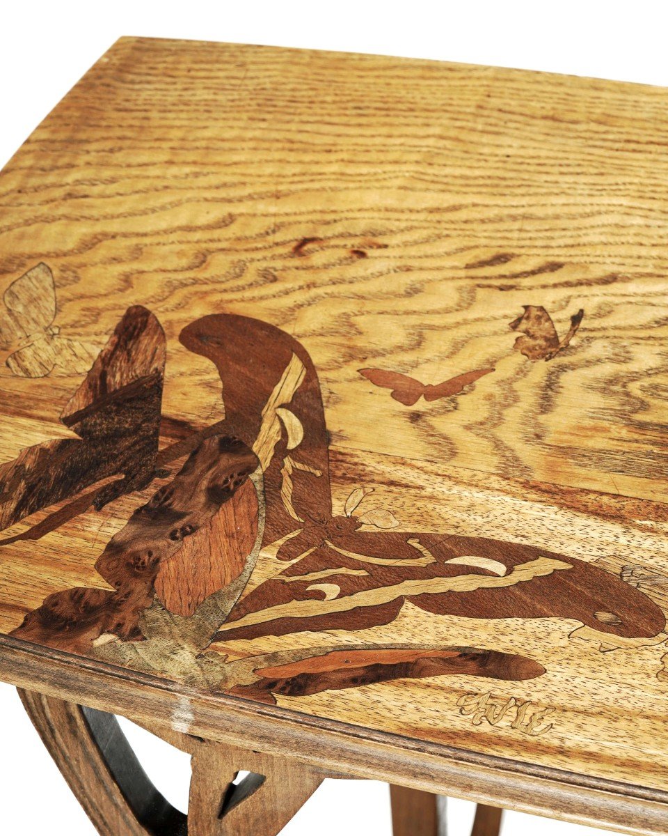 Art Nouveau Table In Marquetry - Signed Emile Gallé-photo-4