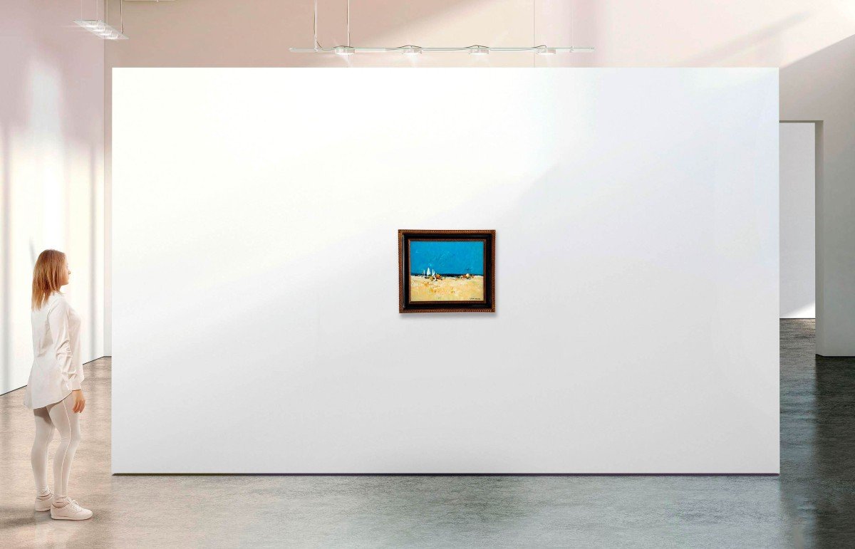 Les 3 Voiliers (1967) - Painting By Jacques Cordier (1937 - 1975)-photo-2