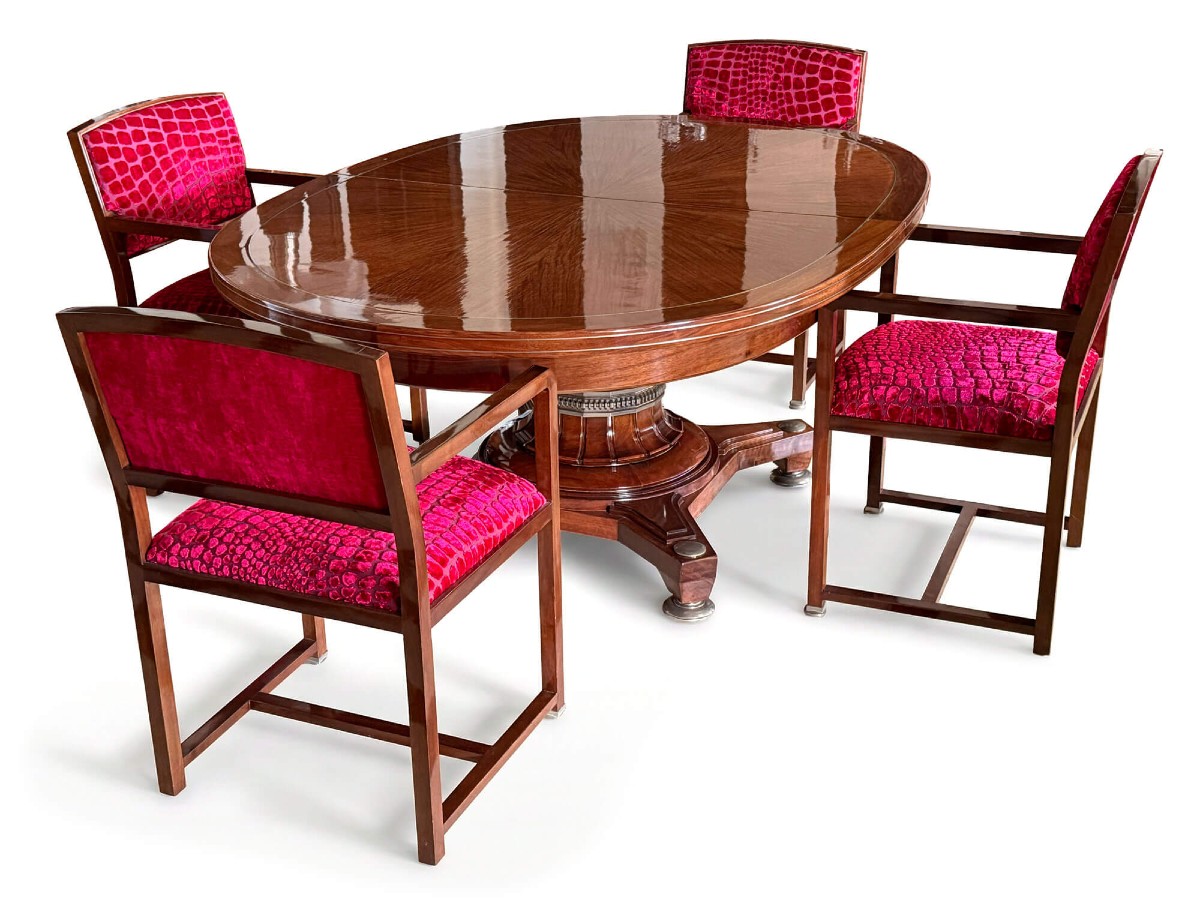 Grande table de salle à manger Art Déco à rallonges avec fauteuils, vers 1930