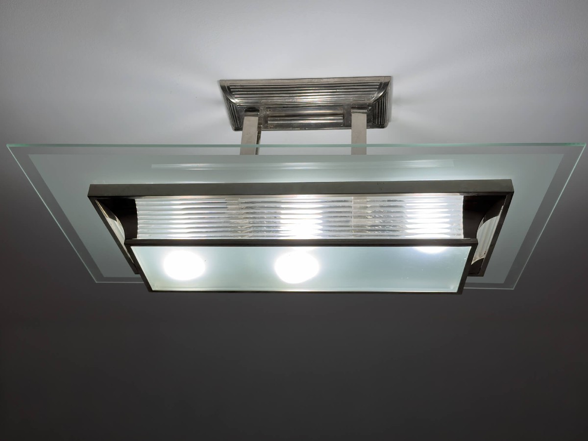 Rectangular Art Deco Chandelier With Solid Glass Rods, Signed Henri Petitot, Circa 1930-photo-2
